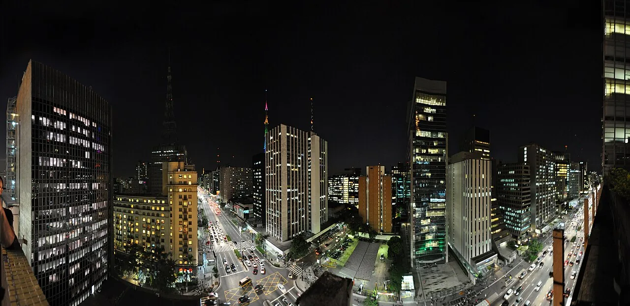 Night panorama of Avenida Paulista in São Paulo